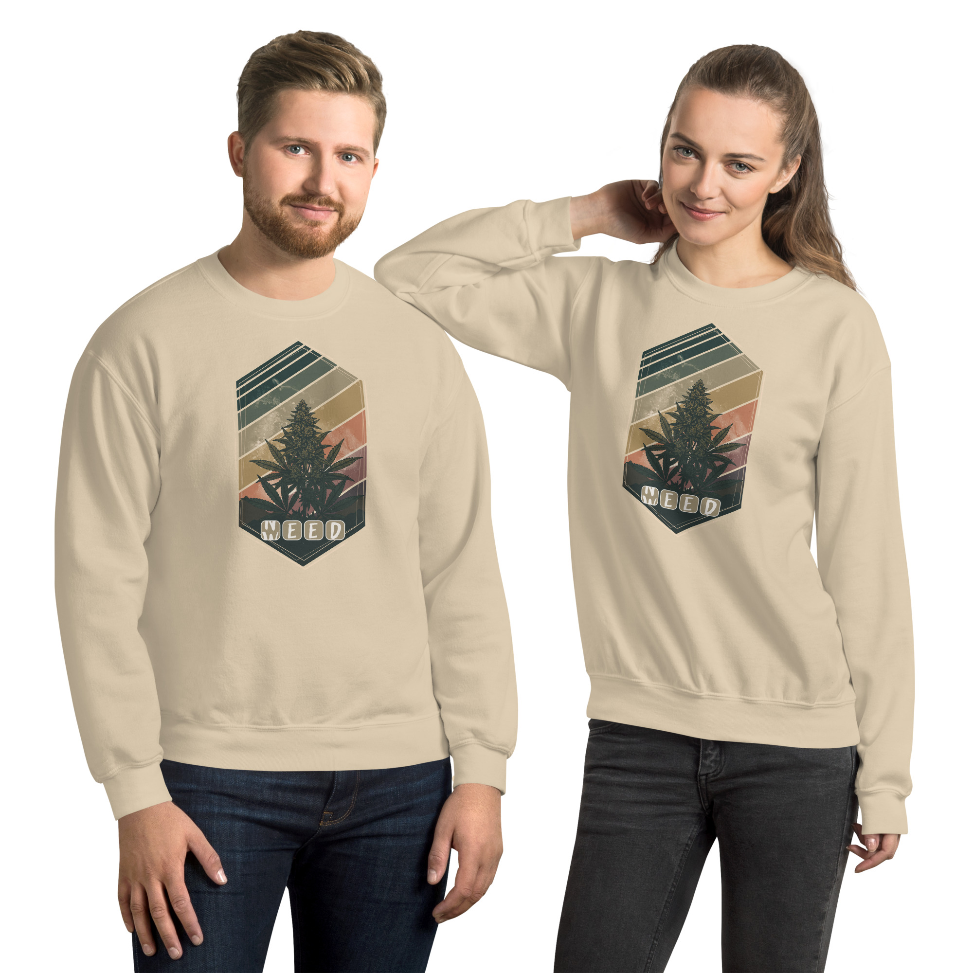 Unisex crew neck sweatshirt sand front 690323bba4b1a.jpg
