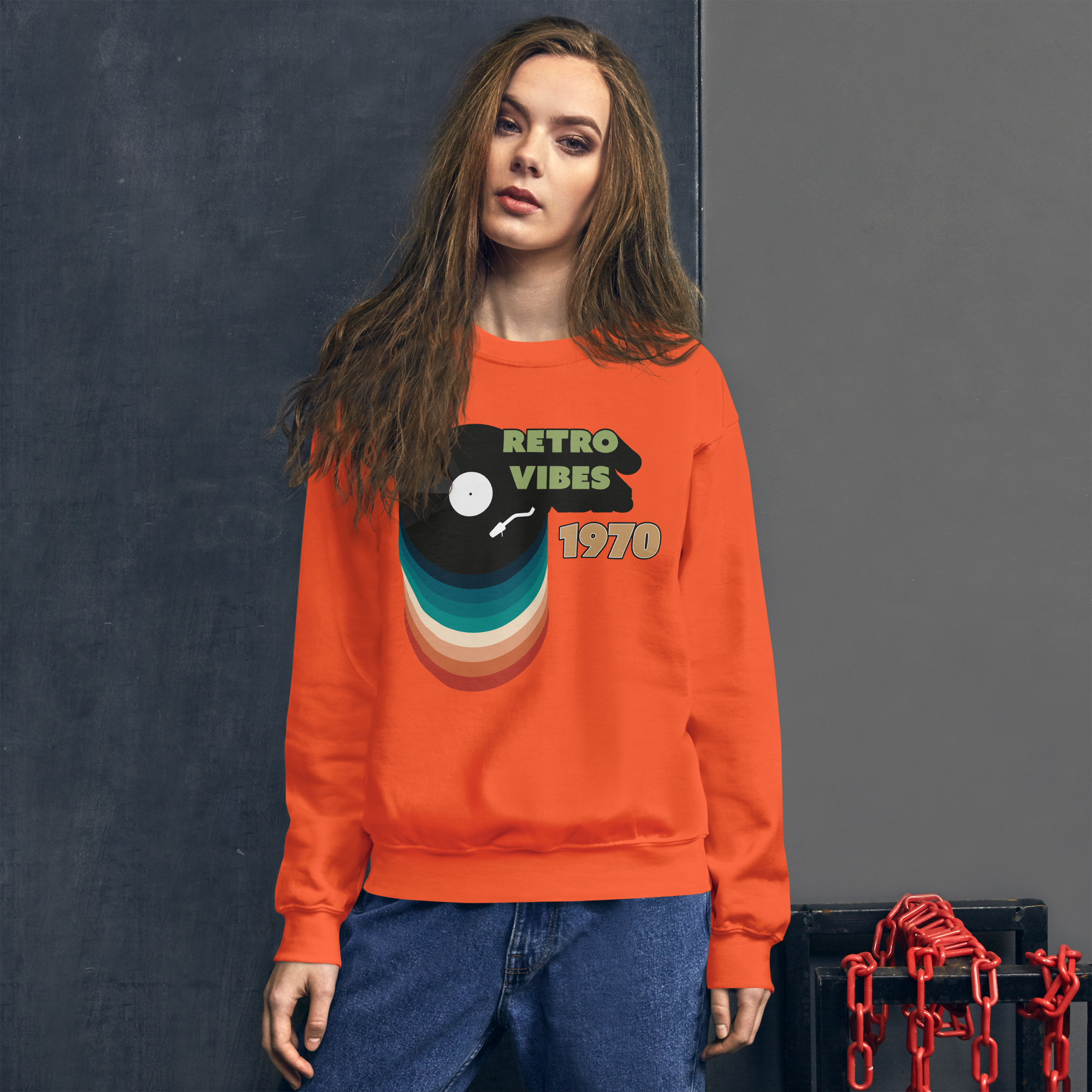 Unisex crew neck sweatshirt orange front 690de546adc39.jpg